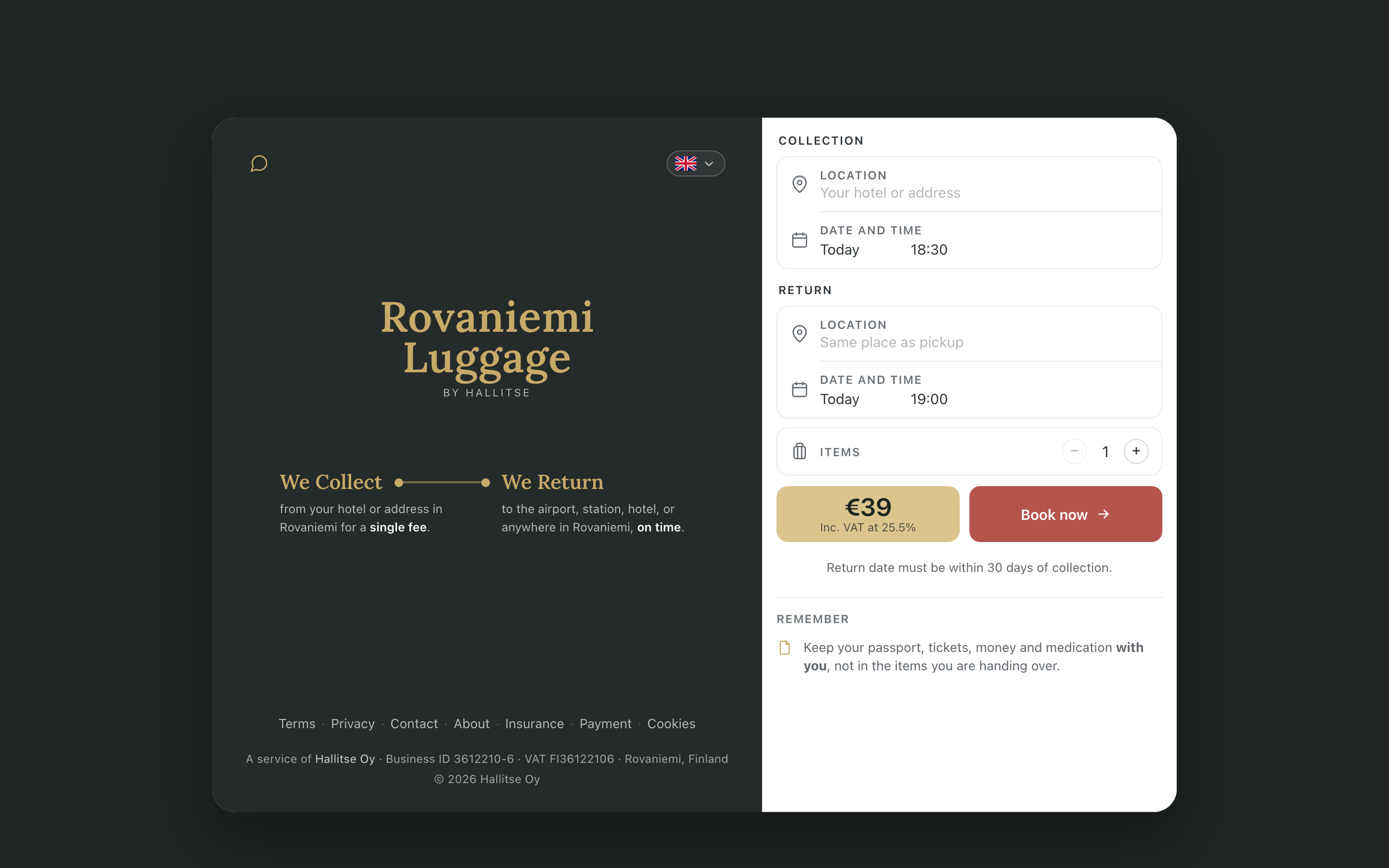 Rovaniemi Luggage booking site